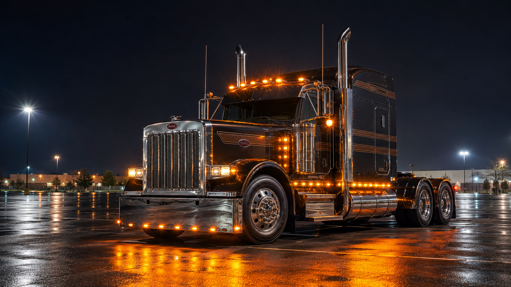 Commercial fleet truck with professional amber warning lighting